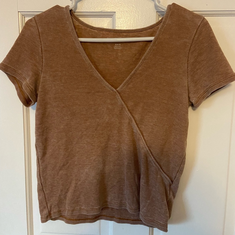 Orange Distressed V-Neck T-shirt